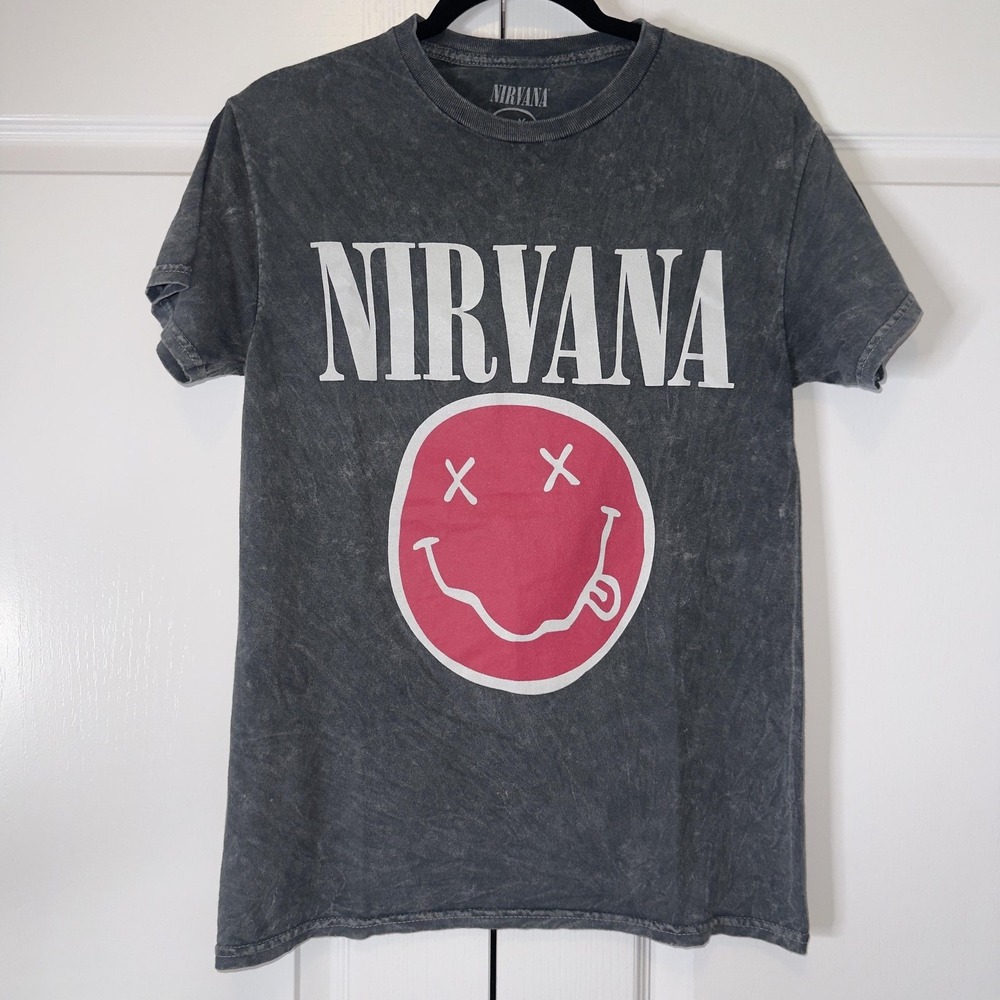 Nirvana Shirt Mens Small Gray Live 93 Tour Smiley Face Graphic Tee Band Rock 90s